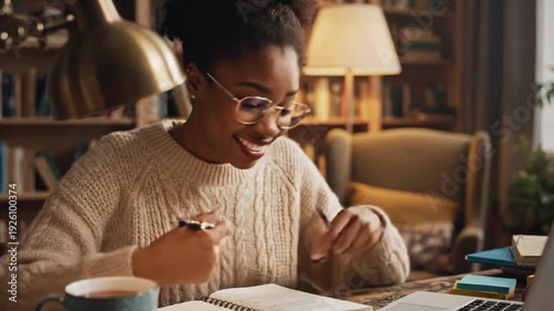 Focused Woman Working from Home on Laptop