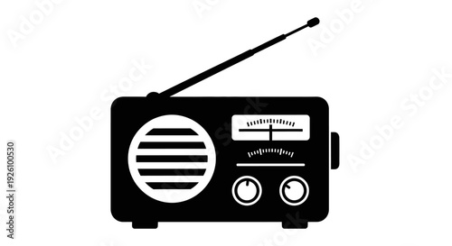 Vintage Retro Radio Receiver with Antenna and Controls.