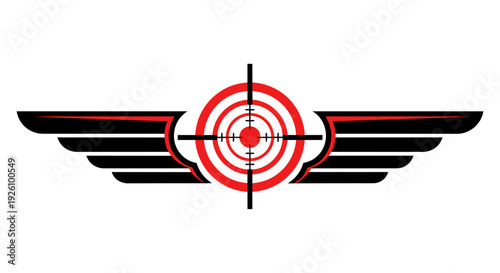 Symbol of precision and accuracy a stylized winged emblem with a central target reticle representing focus aim
