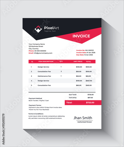 Flat Abstract Geometric  Invoice Template Design