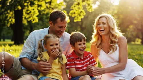 Happy family enjoying picnic in park on sunny day