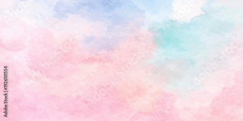 Abstract blue and pink watercolor background featuring artistic cloudscape textures with grunge paper splashes and sunny summer light design