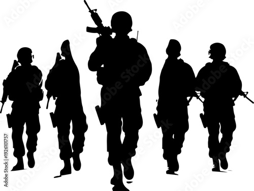 silhouettes of walking soldiers Silhouettes