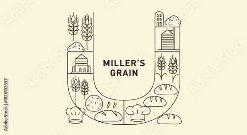 Miller's Grain Logo. Bakery and Milling Industry. Outline Graphic.