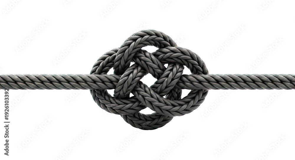 Obraz premium Intricate Black Rope Knot on White Background
