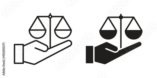 Justice scales in Hand icon vector logo design element. Vector emblem template.