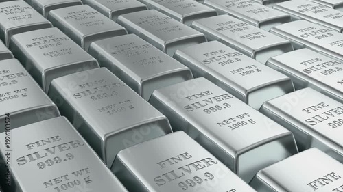 Rows of Fine Silver Bars Investment and Wealth
