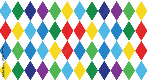 A vibrant pattern of colorful diamonds arranged in repeating rows