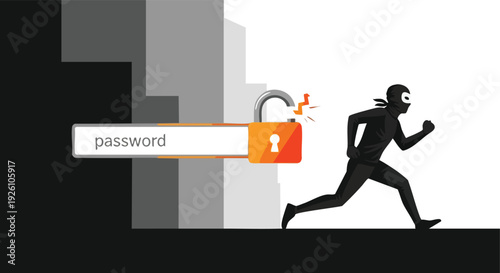 Hacker stealing password from unlocked account. Cybercrime concept.