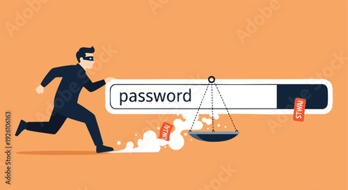 Cybercriminal stealing password from search bar. Data breach concept.