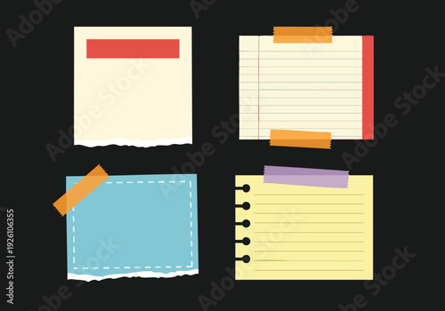 Sticky Notes Collection. Paper Notes. Torn Paper. Adhesive Tapes. Graphic Elements.