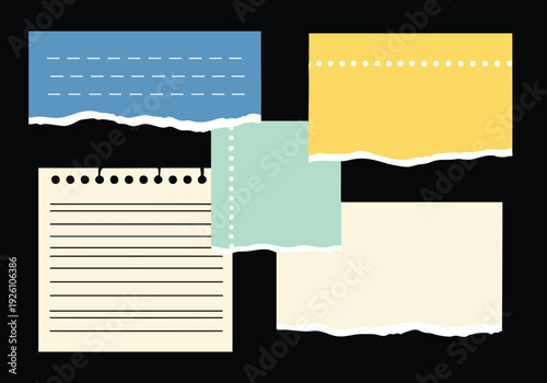 Torn Paper Notes Collage. Memo Paper Collection. Stationery Elements. Paper Texture. Graphic Resources.
