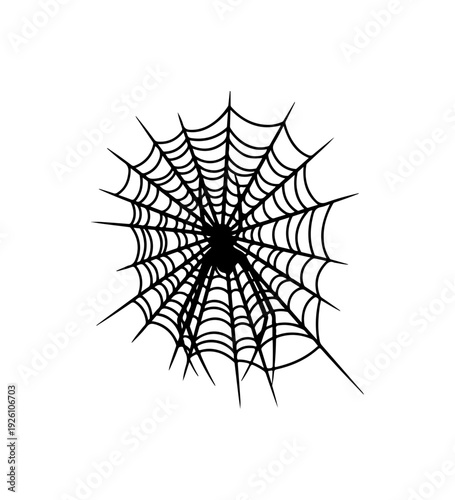 Intricate black spider web on transparent background for design