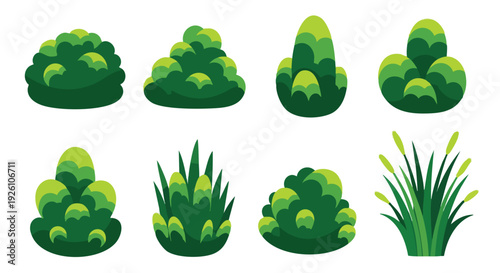 Green Bush Collection. Garden Plants Vector. Nature Elements.