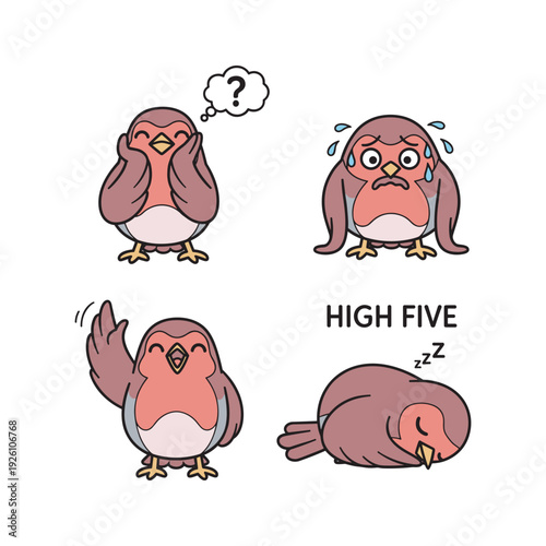 Stressed bird experiencing anxiety and burnout in different emotional states with copy space
