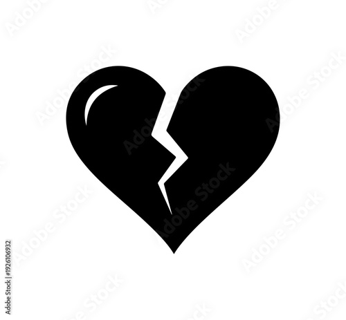 Broken heart symbol in black with cracked center
