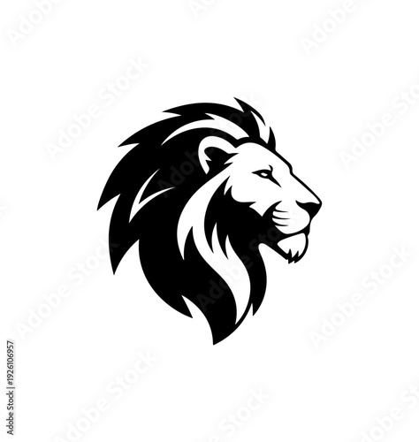 Majestic lion head in bold black and white profile view