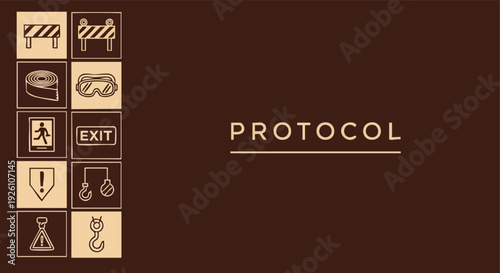 Protocol icons. Safety and industry symbols. Construction and warning signs.