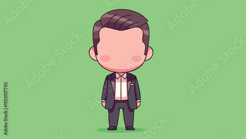 Chibi Man in Tuxedo. Cartoon Character. Vector Illustration. Minimalist Style. Isolated.