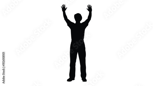 Silhouette of a person with arms raised in a celebratory or worshipful gesture