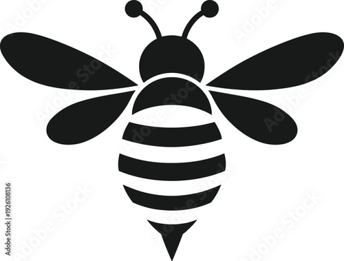 Simple bee silhouette vector icon in black and white minimal flat design isolated on light background.