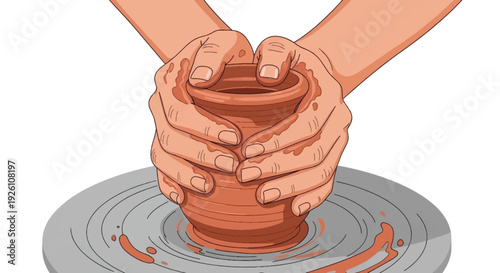 Close Up Hands Shaping Wet Clay on Pottery Wheel