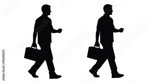 Two silhouetted businessmen walking with briefcases depicted in a minimalist style
