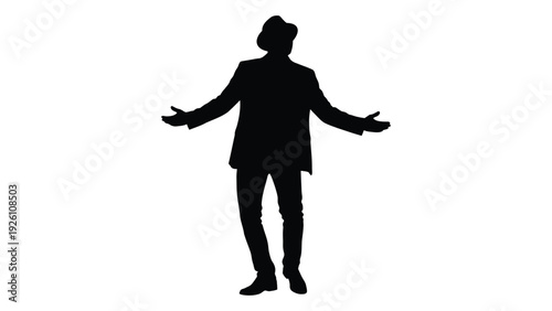 Silhouette of a man in a suit with arms outstretched facing forward