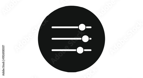 Black circular icon displaying three white horizontal slider controls for settings and adjustments