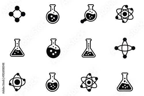 Science And Chemistry Icons, Vector Set Featuring Molecules, Lab Equipment, Atoms, Laboratory Instruments