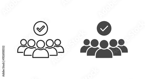 Team success icon showing validated group approval in two distinct graphic styles