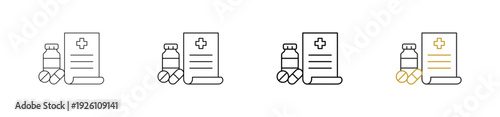 Prescription icon set outline style with various size