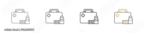 First Aid Kit icon set outline style with various size