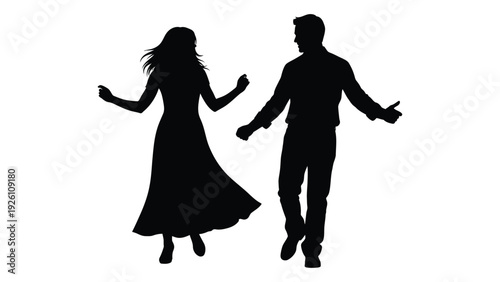 Silhouettes of a couple dancing seemingly joyful and carefree in motion