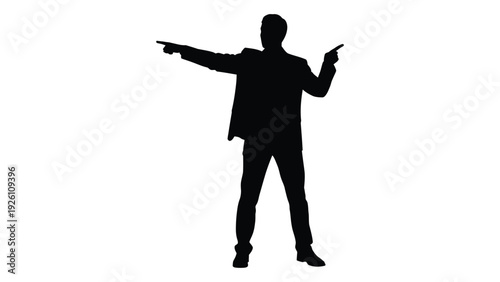 Silhouette of a man pointing both fingers in opposite directions