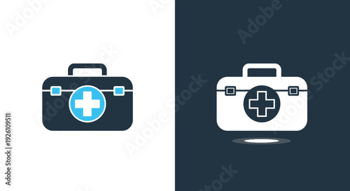 Set of first aid kit icons representing emergency medical care and health assistance readiness