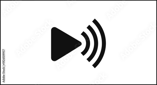 Black play button icon with sound waves on white background.