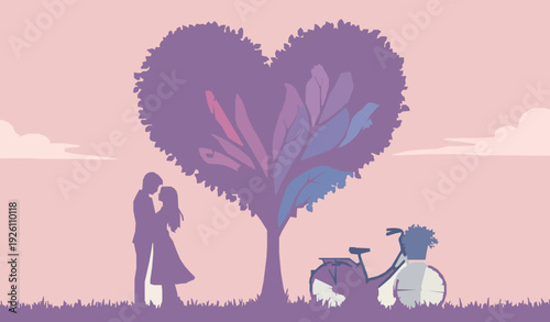 Valentine romantic couple heart tree bicycle vector