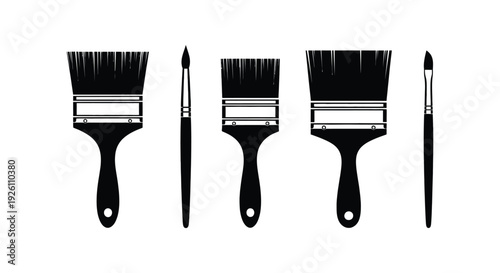 Collection of black silhouette paintbrushes showing various sizes for artistic and home improvement projects
