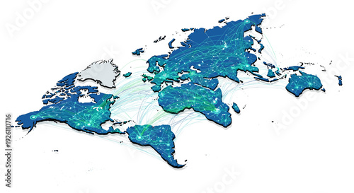 Abstract watercolor map of europe with vibrant blue and green shades