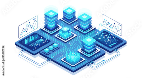 Digital technology concept with interconnected devices and data
