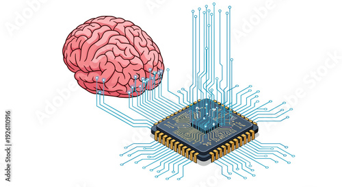 Digital brain and microchip technology concept