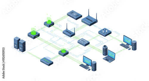 Network infrastructure with interconnected routers switches and servers