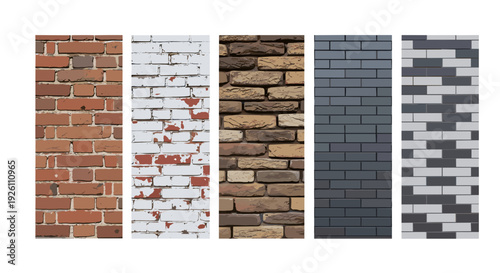 Collection of five different brick wall textures in various styles