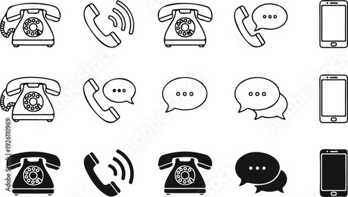 Phone icon set. Contact us symbol. Telephone call sign. Cell phone, ringing phone pictogram isolated on white background. Vector illustration