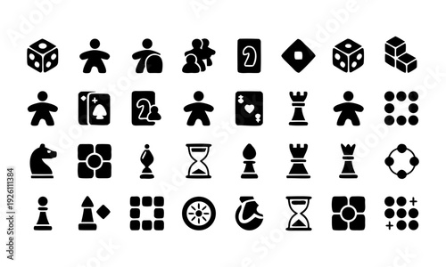Board gaming silhouette icons with tabletop and casino elements vector illustration, easily editable.