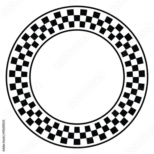 Circular checkered racing frame, round motorsport border badge for competition logos, event branding and automotive graphics