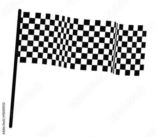 Waving checkered racing flag on pole, classic motorsport finish symbol for race events and championship branding