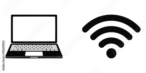 Laptop computer and wireless wifi signal icons for technology theme