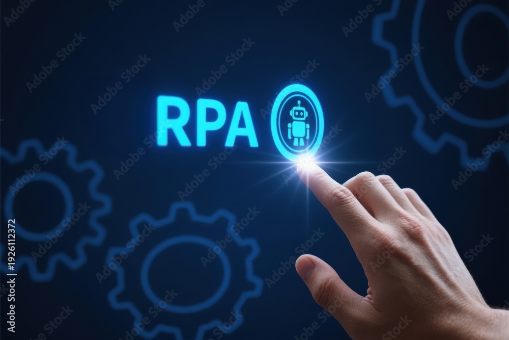 Fototapeta premium Ai robotic process automation transformation rpa robotic hand finger technology digital interface